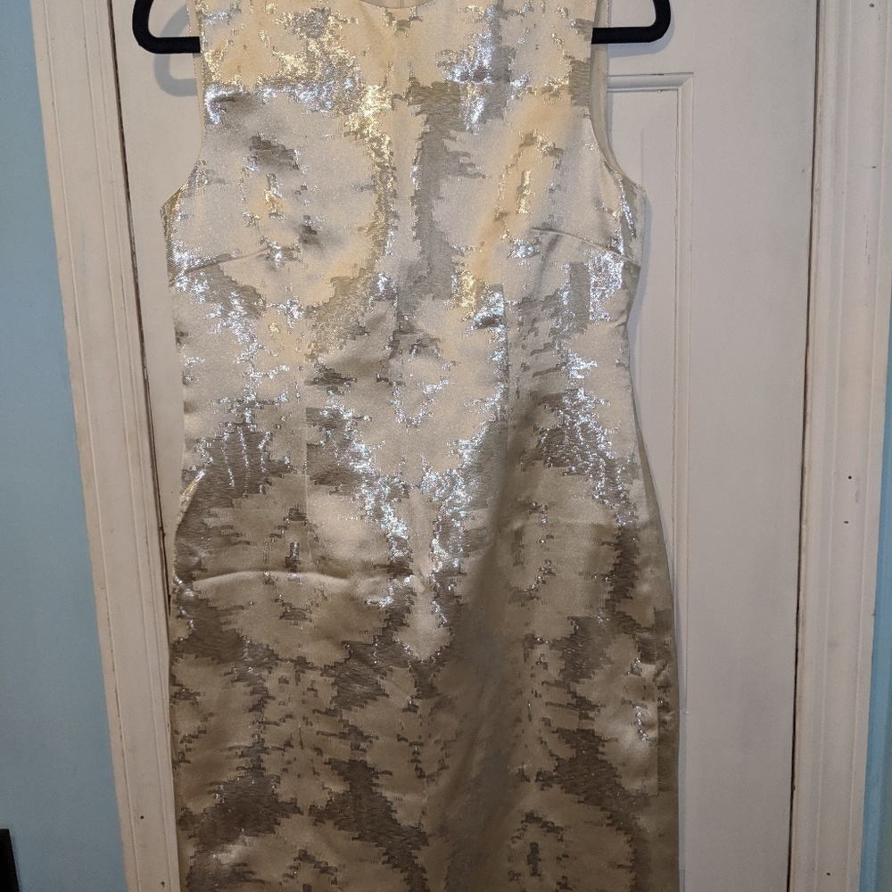 Talbots white and silver dress nwt